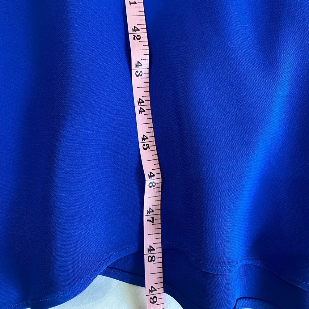 🆕REISS Libby Cobalt Blue Mock Neck Fit & Flare Asymmetrical Hem Midi Dress 8 - Picture 15 of 15